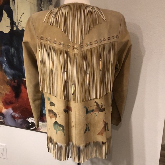 Western Suede Hand Painted Jacket by Patty Lewis Native American - Picture 2 of 16